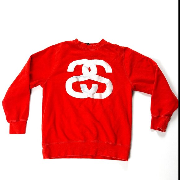 Stussy Crewneck Sweatshirt Red Sz Small Logo Pullover READ! - Picture 1 of 8